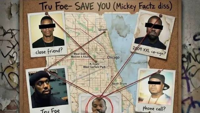 Save You cover: a Chicago map pinned to a board with photos and red string